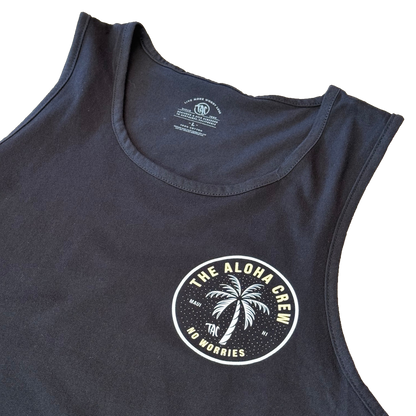 The Aloha Crew black tank top angled view