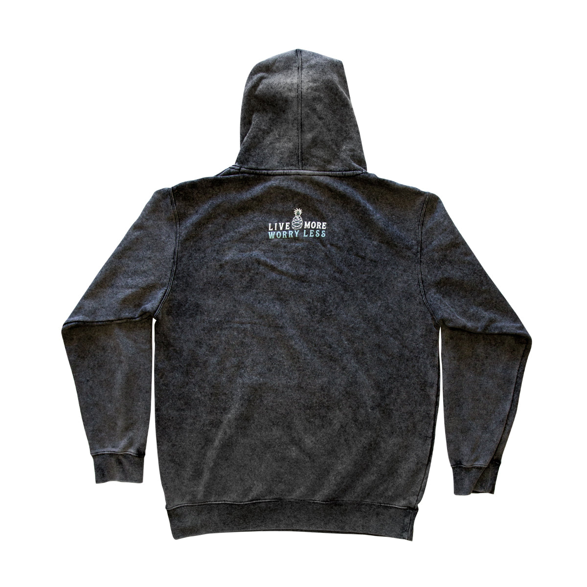 Pineapple Mineral Wash Hoodie — back with Live More Worry Less graphic