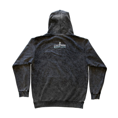 Pineapple Mineral Wash Hoodie — back with Live More Worry Less graphic