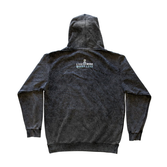 Pineapple Mineral Wash Hoodie — back with Live More Worry Less graphic